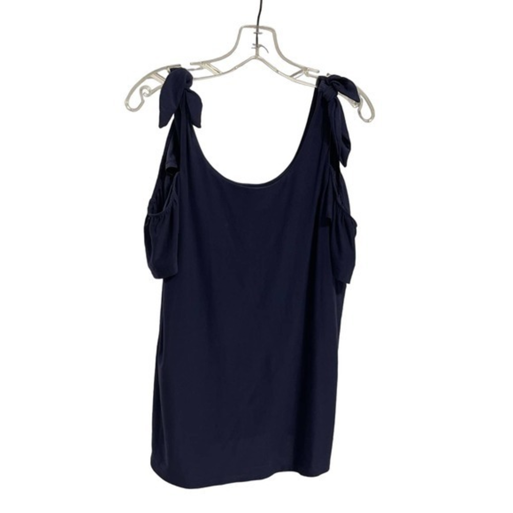 Soma Navy Blue Cold Shoulder Tie Strap Blouse Scoop Neck Flutter Sleeve Top
